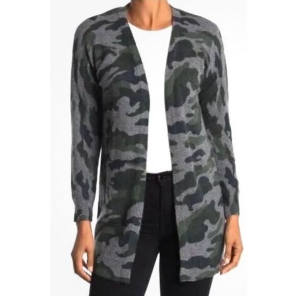 Magaschoni 100% Cashmere Cardigan Women's Medium Gray Green Camo Acubi Sweater - Picture 3 of 10